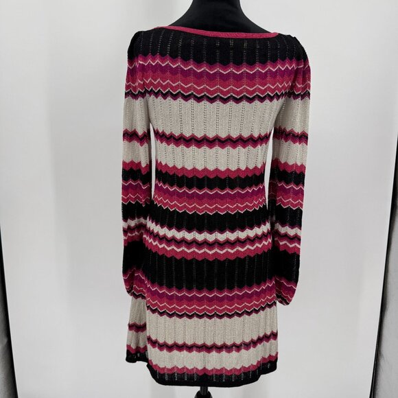 BEBE Metallic‎ Chevron Sweater Dress Size M Pink Balloon Sleeve Knit Y2K Vintage - Picture 7 of 8